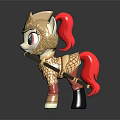 Decorative Pony Figure Wearing Golden Armor With Red Accents Holding Spear On Shiny Black Surface