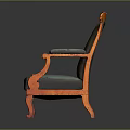 Vintage Wooden Chair with Orange Frame Green Upholstered Seat Backrest and Ornate Carved Armrests Legs