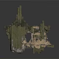 Modern 3D Model Of Weathered Stone Ruins With Brick Details And Tower Structures