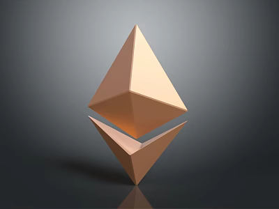 Detailed Golden Ethereum Logo 3D Rendering With Shiny Surface And Dark Background 3d model