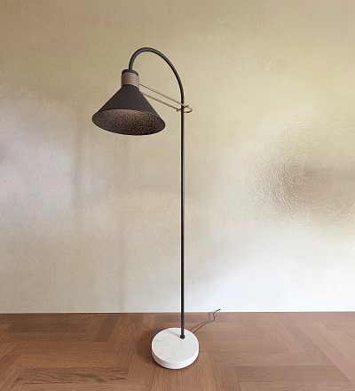 Minimalist Floor Lamp With Black Shade And Metal Stand For Living Room Interior 3d model