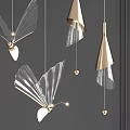 Modern Chandeliers With Glass Metal Butterfly Wing Cone Sphere Shapes Hanging On Minimalist Background