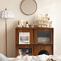 Wooden Entryway Side Cabinet With Cereal Magazine Skincare Products And Storage Boxes