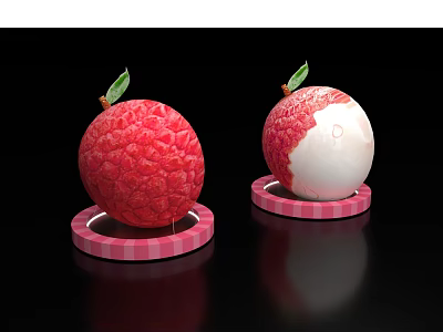 Lychee Shaped Inflatable Models With Whole And Peeled Design On Pink Checkered Base 3d model