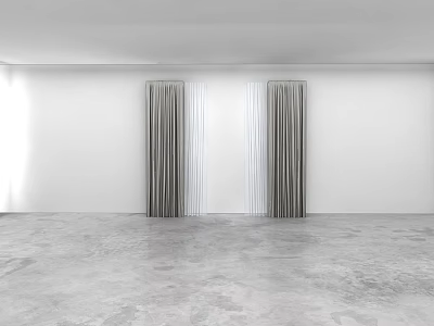 Gray Curtains with White Stripes in White Room and Gray Concrete Floor Natural Light 3d model