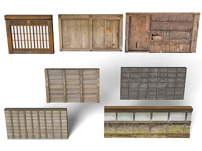 Rustic Wooden Panels Grids Shelves And Drawer Structures With Various Designs 3d model