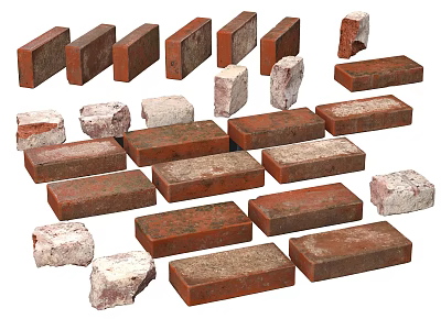 Various Red And Stone Bricks Collection With Different Sizes And Textures 3d model