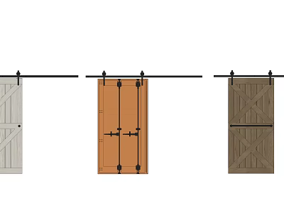 Three Types of Barn Door with Sliding Track and Wooden Panel Designs 3d model