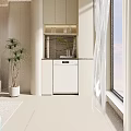 Elegant Modern Decorative Cabinet With Marble Backdrop LED Lighting And Potted Plant