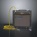 Black Beneo Speaker With Yellow Cable On Black Surface And Gray Background 3d model