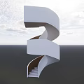Modern Spiral Staircase With White Structure Wooden Steps And Blue Sky
