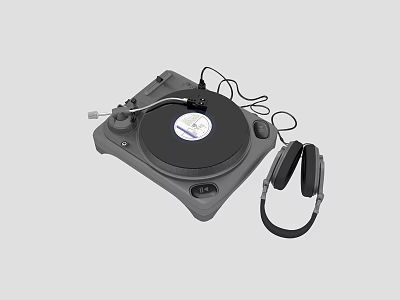 Retro Vinyl Turntable with Wired Headphones for High Quality Music Listening 3d model