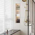 Modern Bathroom Interior Design With Round Mirror Vanity And Tiled Walls