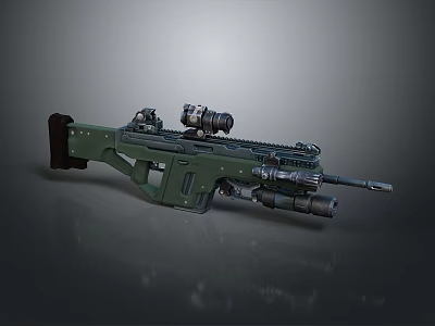 Modern Green Tactical Military Rifle Equipped with Scope and Accessories 3d model
