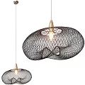 Modern Black Mesh Pendant Lights With Wooden Base And Warm Glow