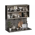Stylish Dinnerware Set With Bowls Plates Mugs On Kitchen Shelf And Countertop