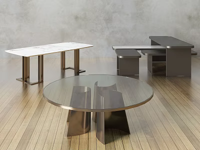 Modern Coffee Tables In Various Styles Round Glass Top And Metal Frame On Wooden Floor 3d model