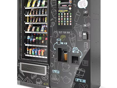 Commercial Vending Machine Offering Coffee Tea Soda And Hot Beverage Options 3d model