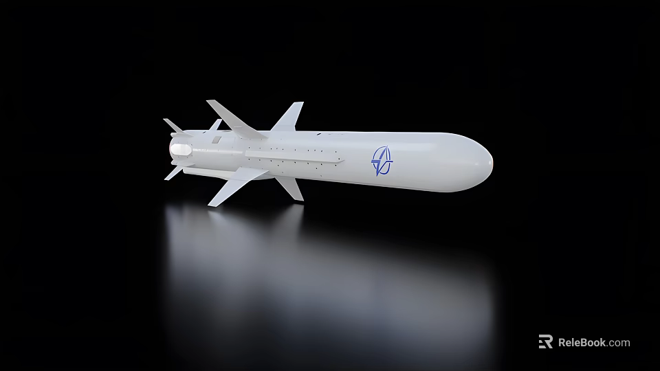 White Weapon Missile Model With Blue Logo Displayed On Black Background 3d model 
