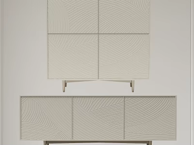 Modern TV Stand With Geometric Pattern Light Color Cabinet Doors And Metal Legs 3d model