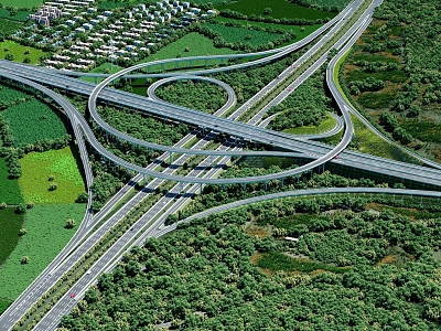 Modern overpass iron gate hub interchange 3d model