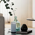 Modern Living Dining Room With Sofa Pillows Floor Lamp And Brick Wall Artwork