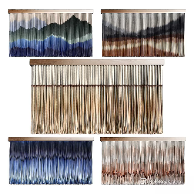 Textured Fringe Wall Decor With Various Colors And Wooden Frames For Modern Interior 3d model 