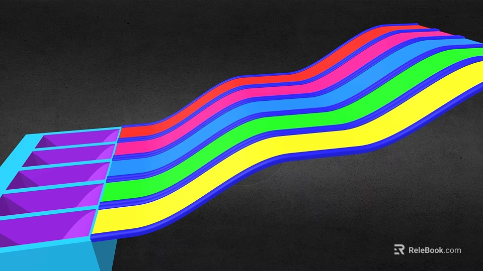 Vibrant Colorful Wavy Lines With Rainbow Hues On Black Background 3d model 