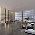 Modern Hotel Lobby Interior Design With Large Windows Sofas And Decorative Artworks