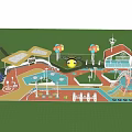 Vibrant Children's Play Area With Colorful Slides Swings Climbing Structures And Green Lawn