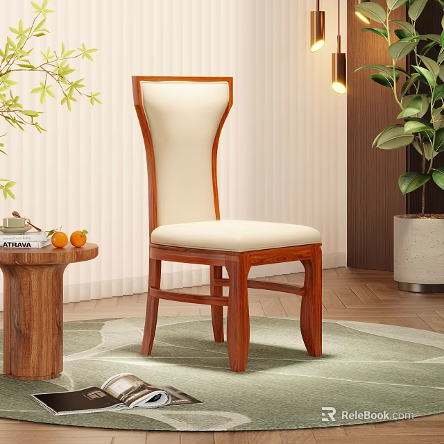 Elegant Modern Dining Chair With Wooden Frame And Beige Upholstered Seat In Home Interior 3d model 
