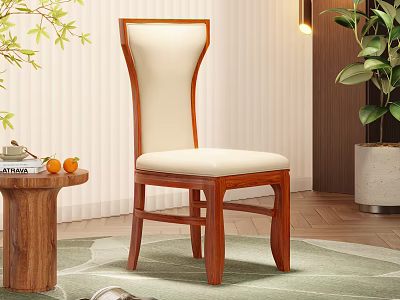 Elegant Modern Dining Chair With Wooden Frame And Beige Upholstered Seat In Home Interior 3d model