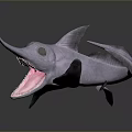 Purple Deep Sea Fish with Large Eyes Open Mouth and Unique Fins Against Dark Background
