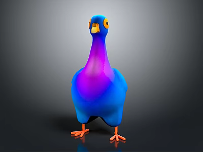 Vibrant Blue Purple Flying Animal 3D Model With Orange Beak And Feet On Dark Background 3d model