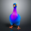 Vibrant Blue Purple Flying Animal 3D Model With Orange Beak And Feet On Dark Background