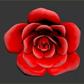 Red Rose with Green Stem and Leaves on Gray Background with Reflection