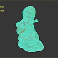 Cute Blonde Child Doll Playing Lute In Orange Dress On Green Base