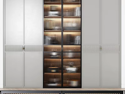 Modern Minimalist Storage Cabinet Shelf With Light Gray Panels Black Frame And Glass Display Shelves 3d model