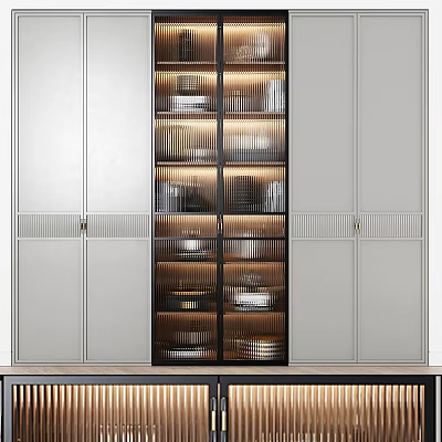 Modern Minimalist Storage Cabinet Shelf With Light Gray Panels Black Frame And Glass Display Shelves 3d model