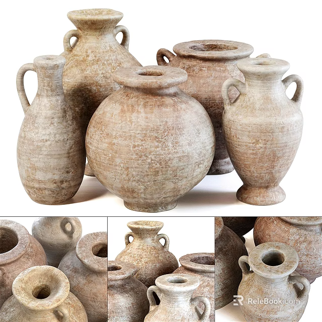 Handcrafted Vintage Ceramic Vessels With Various Shapes And Textured Surfaces 3d model 