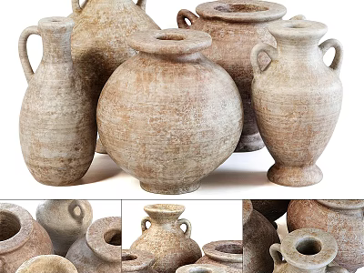 Handcrafted Vintage Ceramic Vessels With Various Shapes And Textured Surfaces 3d model