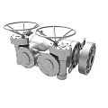 Industrial Metal Valve Device With Cylindrical Body Dual Wheel Handles And Flange Connections