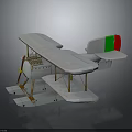 Vintage White Biplane Model With Red Green Tail And Wooden Frame