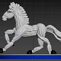 Silver Horse Art Installation With Blue Circular Base And Illuminated Edge