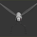 White Mechanical Insect With Red Eye Blue Wings Long Legs And Thin Proboscis