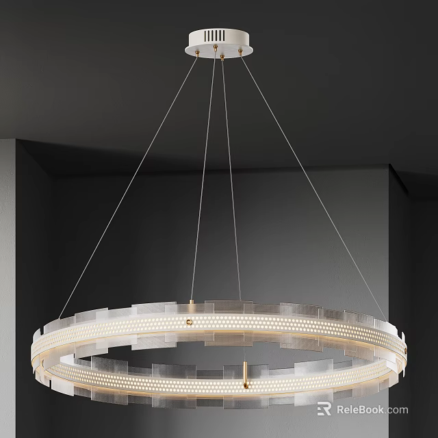 Modern Circular Chandelier Featuring Double Layer Transparent Design Illuminated In Gray Interior 3d model