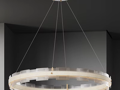 Modern Circular Chandelier Featuring Double Layer Transparent Design Illuminated In Gray Interior 3d model