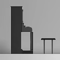 Black Upright Piano With Wooden Bench And Classic Keyboard Musical Instrument Design