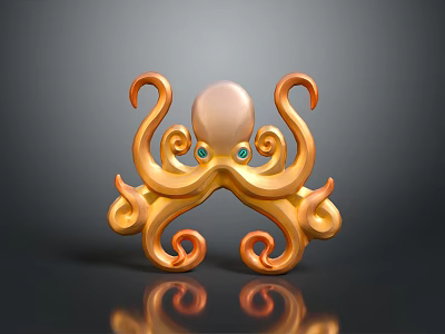 Golden Octopus Shaped Decorative Furniture With Curved Tentacles And Blue Eyes 3d model