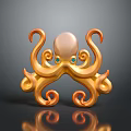 Golden Octopus Shaped Decorative Furniture With Curved Tentacles And Blue Eyes